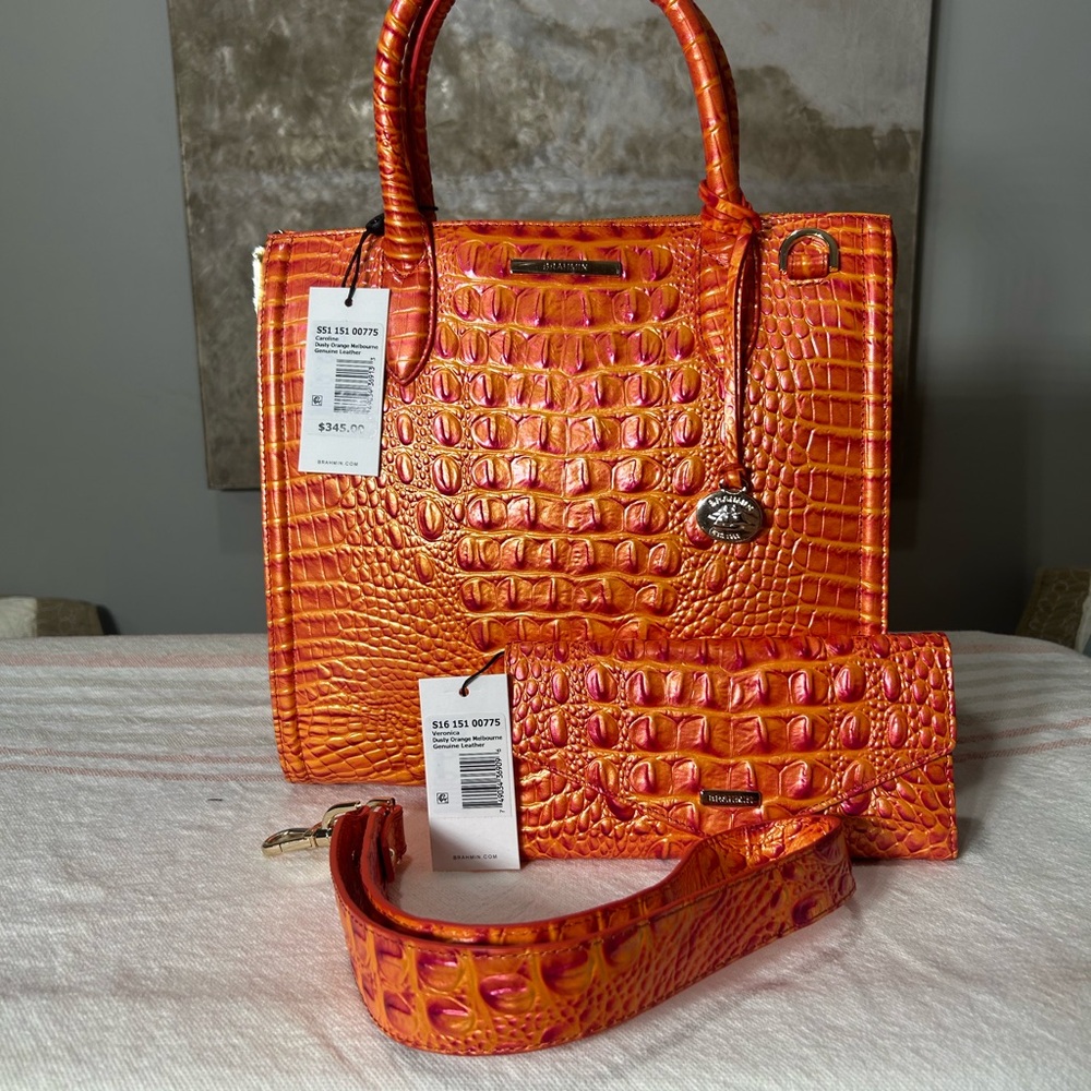 Brahmin Orange Embossed Satchel Set